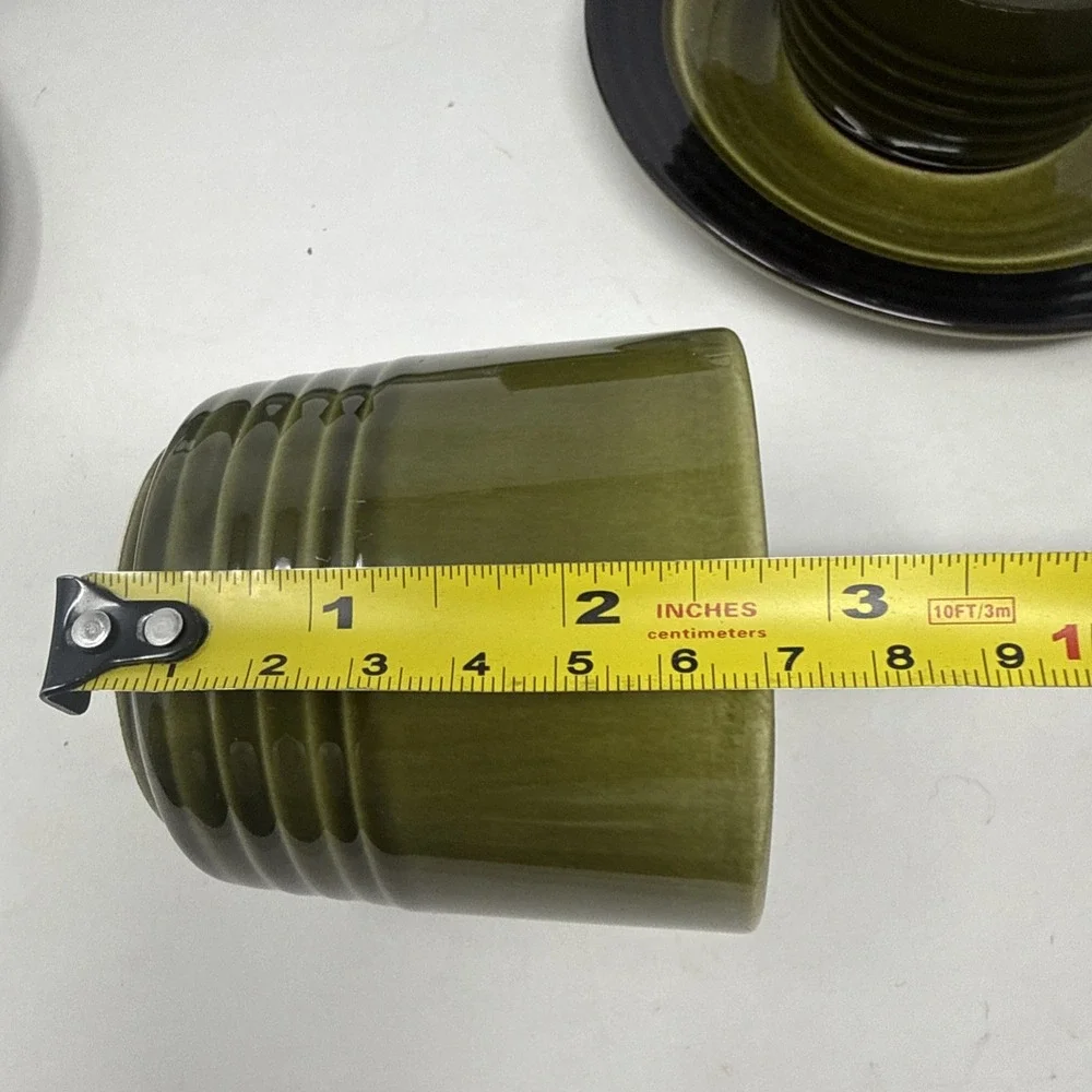 Vintage Retro 2 Tone Olive Green Petite Coffee Tea Cup Mug Saucer Set Of 4 Ridge
